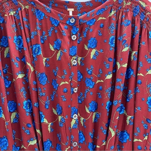 Free People Flower Fields Maroon with Blue Floral Pattern Mini Dress Medium - Picture 6 of 10